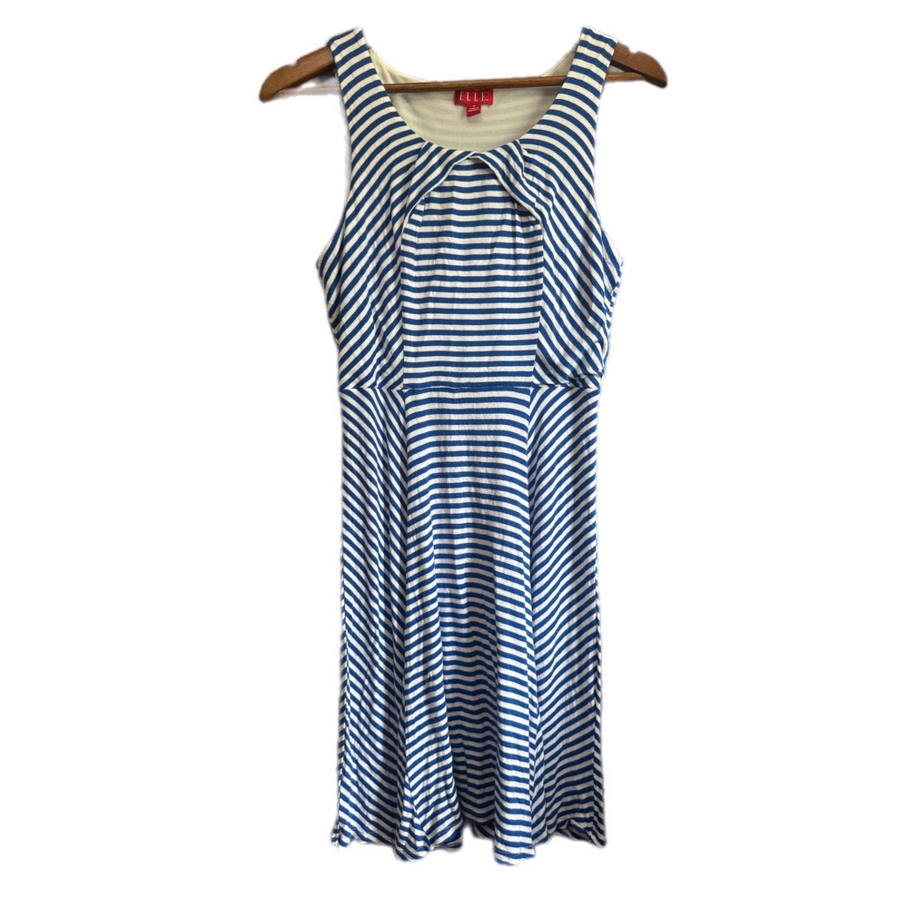 Elle Striped Fit and‎ Flare Dress Womens Small Blue White Excellent Nautical